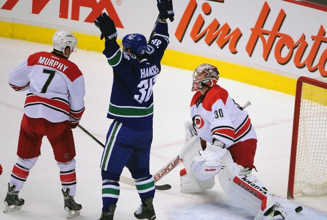 Jannik Hansen against the Carolina Hurricanes