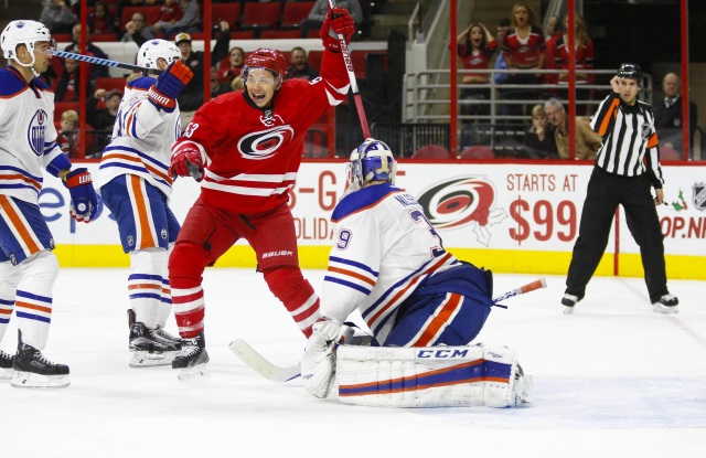 Jeff Skinner of the Hurricanes against the Edmonton Oilers