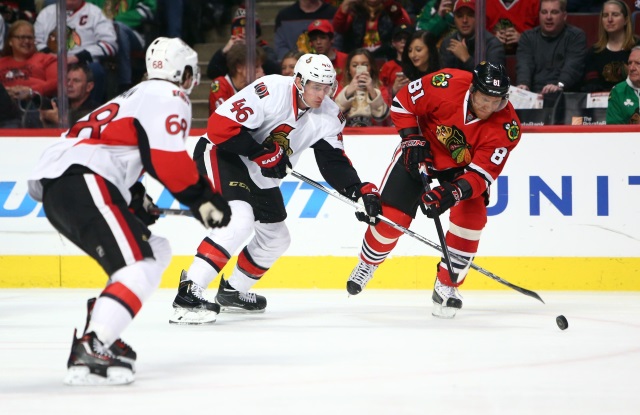 Mike Hoffman and Patrick Wiercioch of the Ottawa Senators