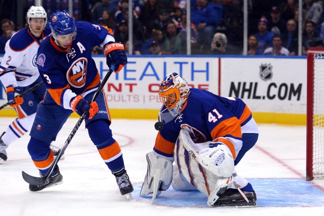 Travis Hamonic and Jaroslav Halak