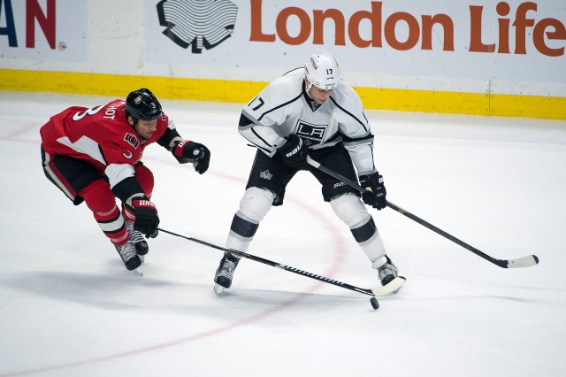 Milan Lucic of the LA Kings and Marc Methot of the Ottawa Senators