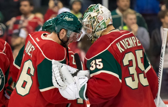 Thomas Vanek and Darcy Kuemper of the Minnesota Wild