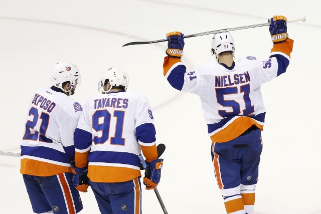 Frans Nielsen, Kyle Okposo and John Tavares