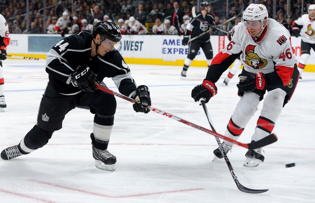 Patrick Wiercioch of the Ottawa Senators and Vincent Lecavalier of the Los Angeles Kings