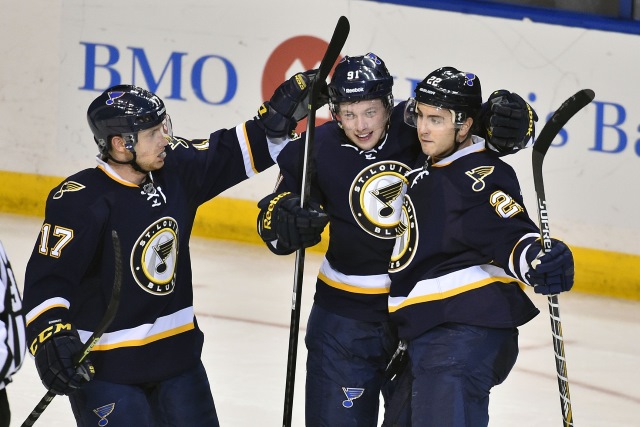 Jaden Schwartz and Kevin Shattenkirk of the St. Louis Blues