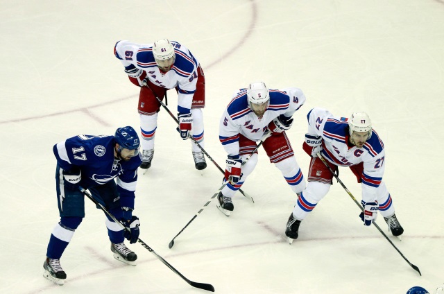 Rick Nash and Dan Girardi of the New York Rangers