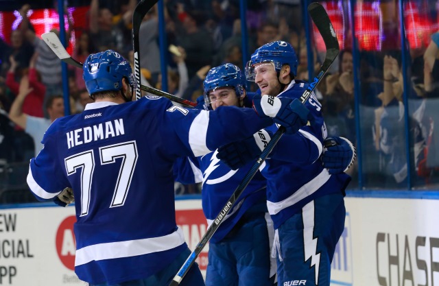 Victor Hedman and Steven Stamkos of the Tampa Bay Lightning