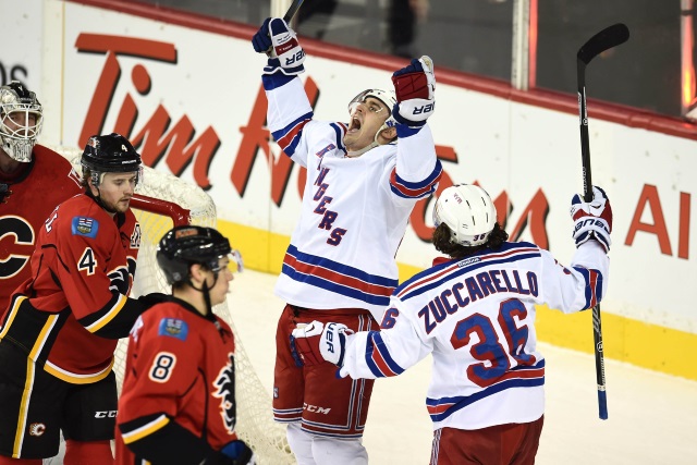 New York Rangers forward Chris Kreider scoring the Calgary Flames