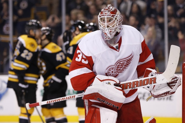 Detroit Red Wings goalie Jimmy Howard against the Boston Bruins