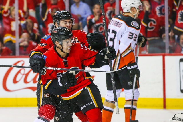 Sean Monahan and Johnny Gaudreau of the Calgary Flames