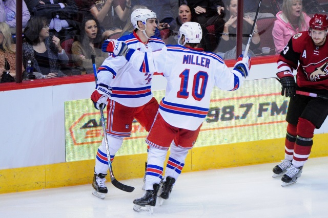 J.T. Miller and Kris Kreider of the New York Rangers