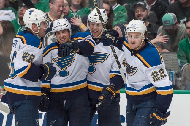 Kevin Shattenkirk and Jaden Schwartz of the St. Louis Blues