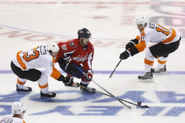 Brayden Schenn and Brandon Manning of the Philadelphia Flyers