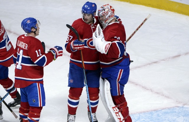 Carey Price, Max Pacioretty and Brendan Gallagher of the Montreal Canadiens