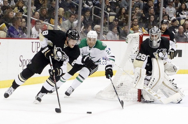 Marc-Andre Fleury of the Pittsburgh Penguins against the Dallas Stars