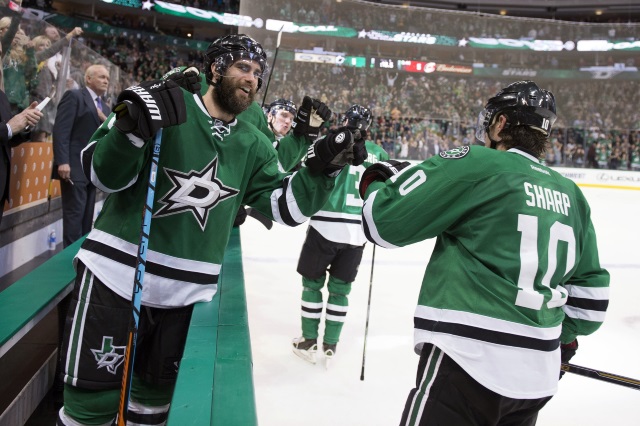 Patrick Sharp and Patrick Eaves of the Dallas Stars