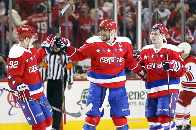 Alex Ovechkin and Evgeny Kuznetsov of the Washington Capitals