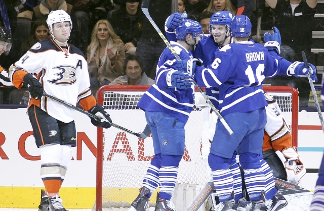 Anaheim Ducks defenseman Cam Fowler after the Toronto Maple Leafs score