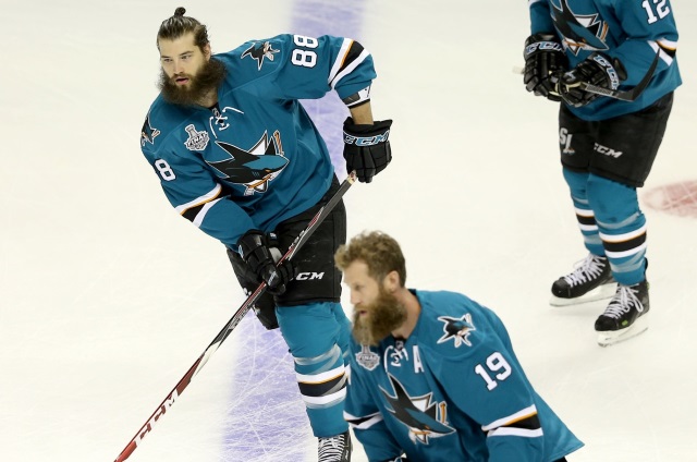 Joe Thornton and Brent Burns of the San Jose Sharks