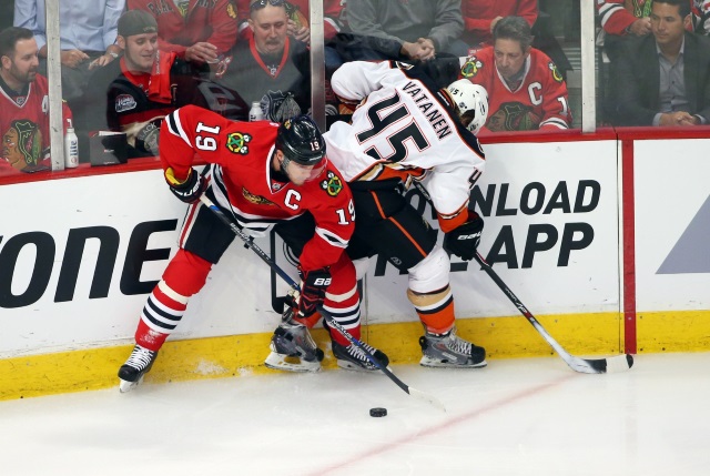 Jonathan Toews and Sami Vatanen