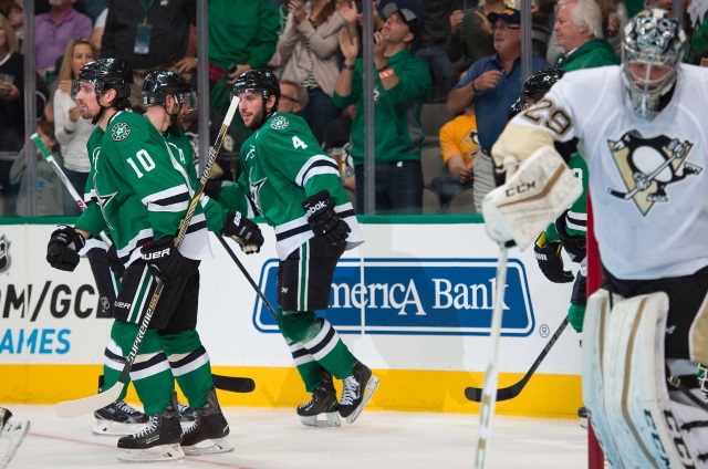 Ales Hemsky and Patrick Sharp of the Dallas Stars