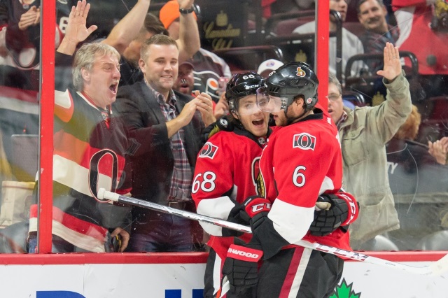 Bobby Ryan and Mike Hoffman of the Ottawa Senators