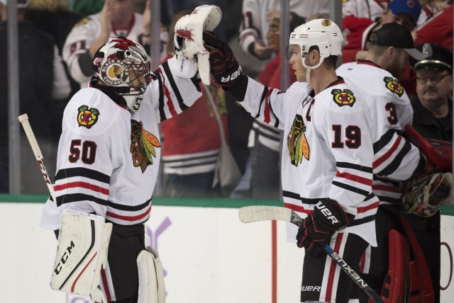 Corey Crawford is progressing and Jonathan Toews returned last night