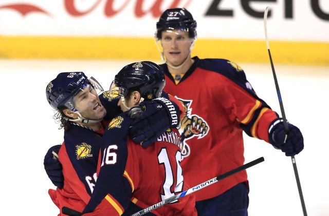 Nick Bjugstad and Aleksander Barkov of the Florida Panthers