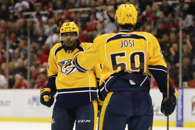 Nashville Predators defenseman P.K. Subban and Romas Josi