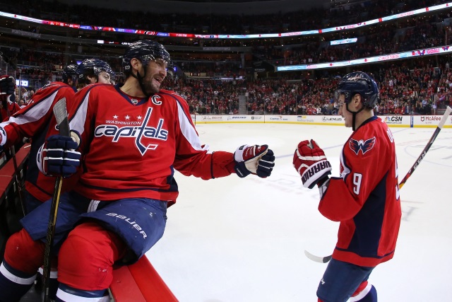 Alex Ovechkin and Dmitri Orlov of the Washington Capitals