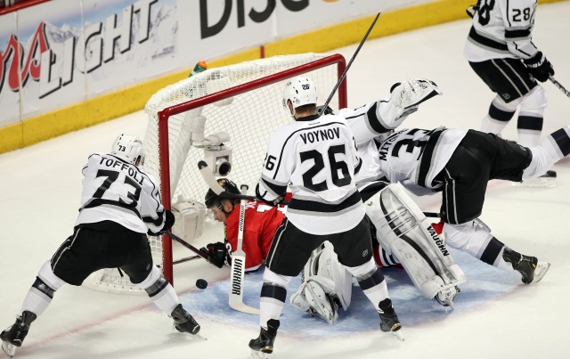 Slava Voynov and Tyler Toffoli of the Los Angeles Kings