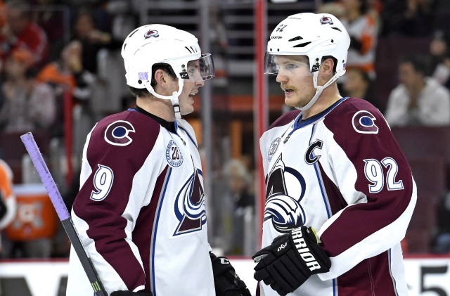 Gabriel Landeskog and Matt Duchene of the Colorado Avalanche