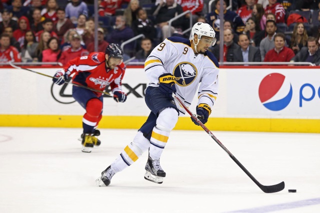 Evander Kane of the Buffalo Sabres and Alex Ovechkin of the Washington Capitals