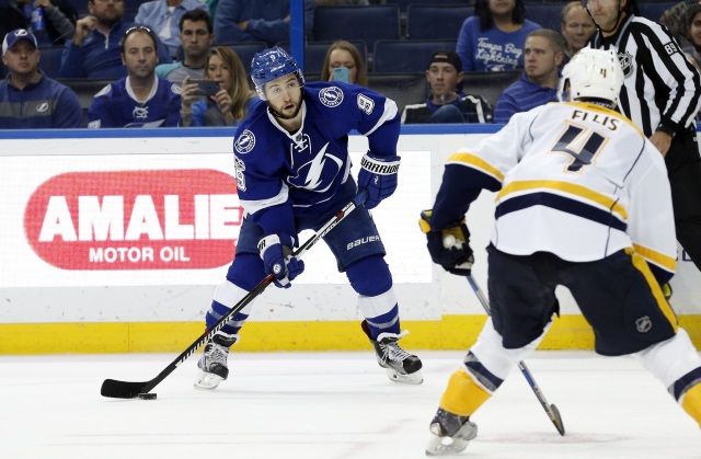 Tyler Johnson of the Tampa Bay Lightning and Ryan Ellis of the Nashville Predators