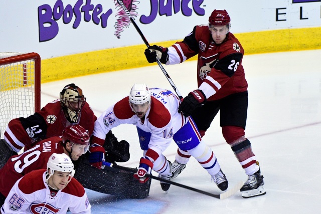 Michael Stone and Shane Doan of the Arizona Coyotes