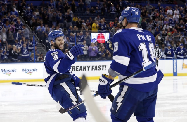 Tyler Johnson and Ondrej Palat of the Tampa Bay Lightning