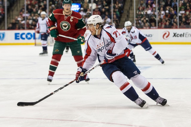 T.J. Oshie of the Washington and Mikko Koivu of the Minnesota Wild