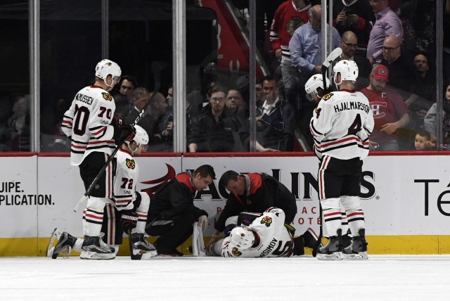 Chicago Blackhawks forward Artem Anisimov left last night's game in the first period