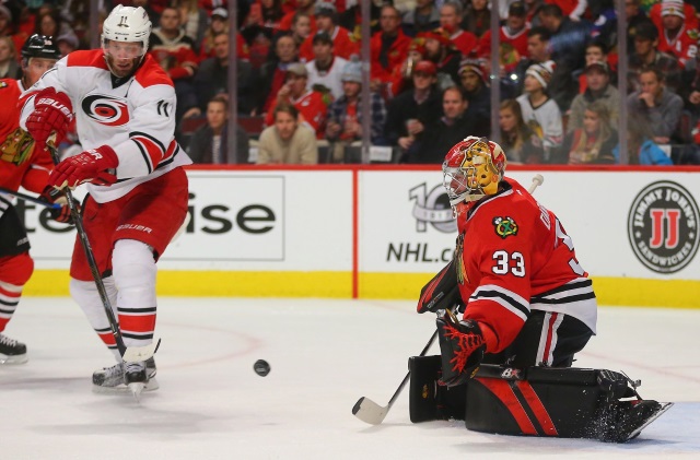 The Carolina Hurricanes acquire Scott Darling from the Chicago Blackhawks