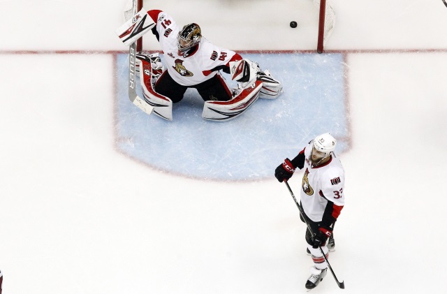 Marc Methot and Craig Anderson of the Ottawa Senators