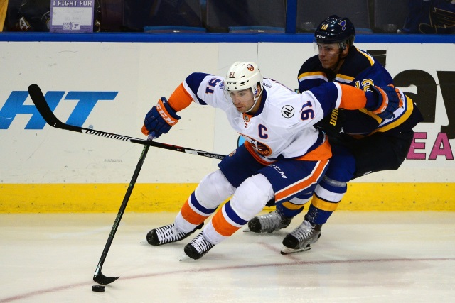 John Tavares of the New York Islanders and Jori Lehtera of the St. Louis Blues