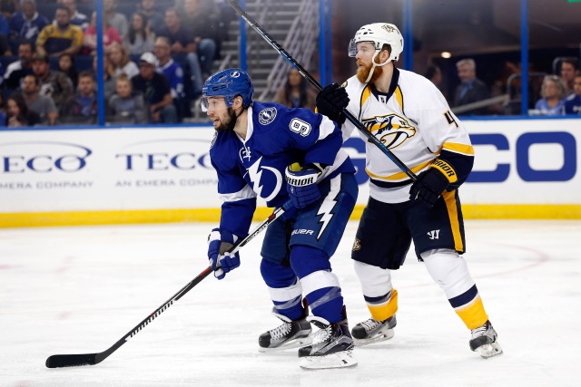 Nashville Predators Ryan Ellis and Tampa Bay Lightning Tyler Johnson