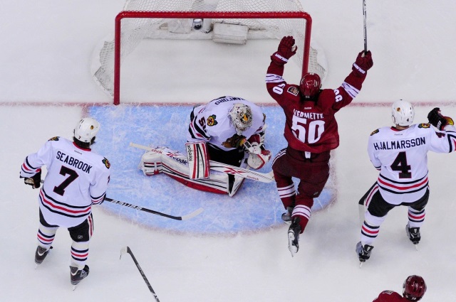 Chicago Blackhawks defensemen Brent Seabrook and Niklas Hjalmarsson