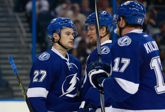 Jonathan Drouin and Alex Killorn of the Tampa Bay Lightning