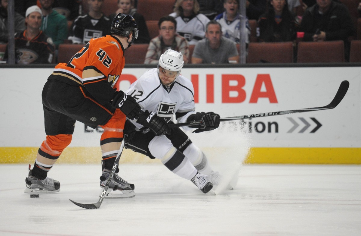 Marian Gaborik on the Los Angeles Kings and Josh Manson of the Anaheim Ducks