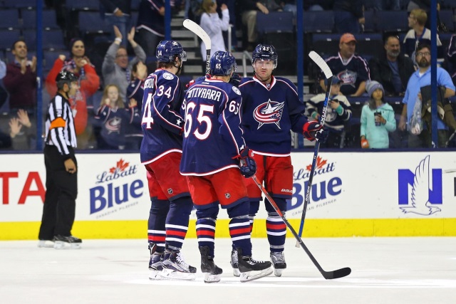 Columbus Blue Jackets forwards Scott Hartnell and Josh Anderson