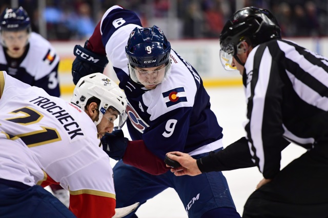 Matt Duchene of the Colorado Avalanche and Vincent Trocheck of the Florida Panthers