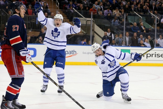 Tyler Bozak of the Toronto Maple Leafs and Ryan McDonagh of the New York Rangers