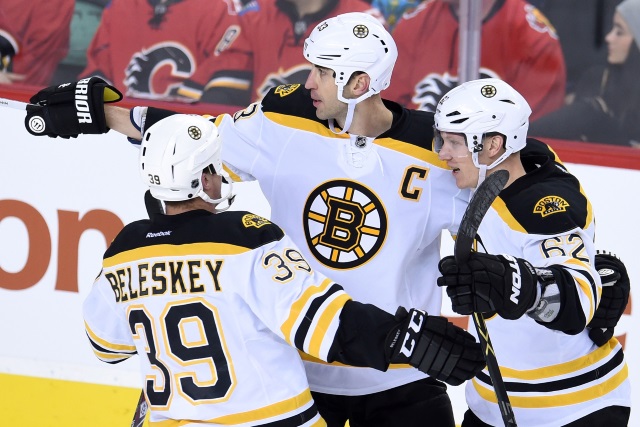 Zdeno Chara and Matt Beleskey of the Boston Bruins