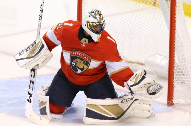 Florida Panthers goalie Roberto Luongo helped off the ice with a lower-body injury